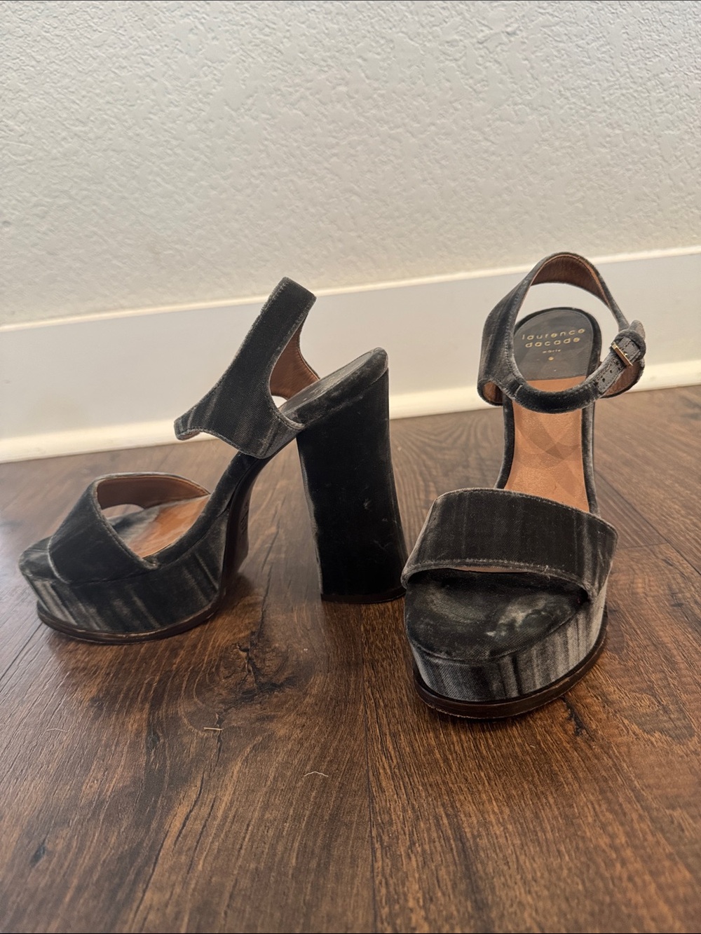 Laurence Dacade Gray Velvet Platform Sandals